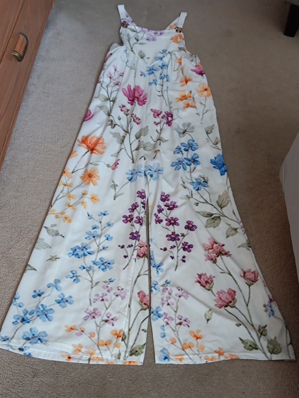 Floral Print Overall in White with Multicolor Flowers